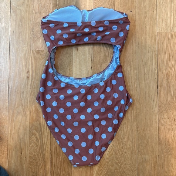 Aerie Swimsuit One Piece Polka Dot Cutout Strapless Cheeky NWT Size Large - Picture 3 of 5